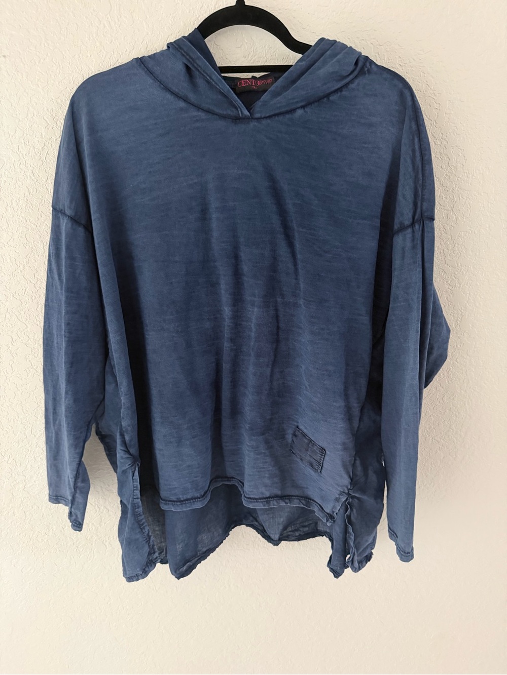Cento Uno Italy 100% Cotton Oversized Cinch Side Hoodie Blue